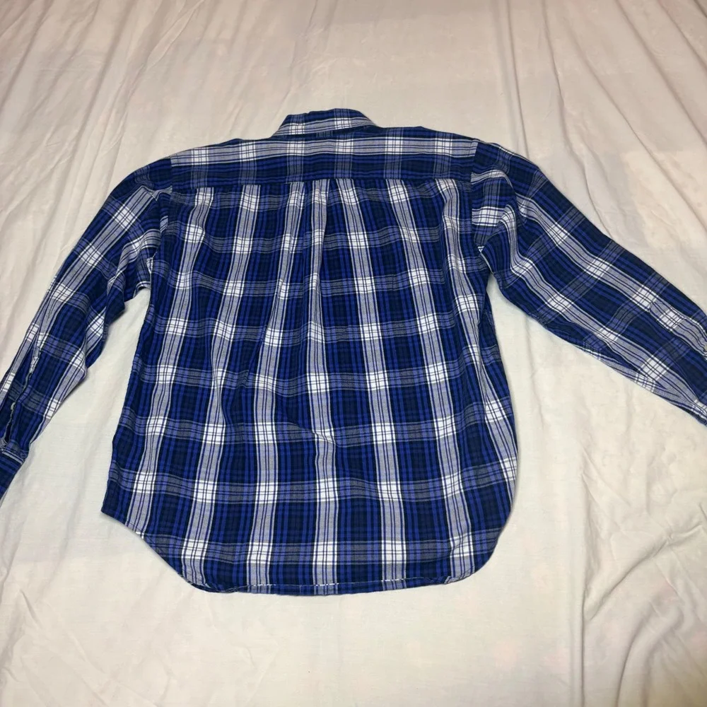 Ralph Lauren Boys Blue White Plaid Button Down Shirt Size M 12-14 Long‎ Sleeve